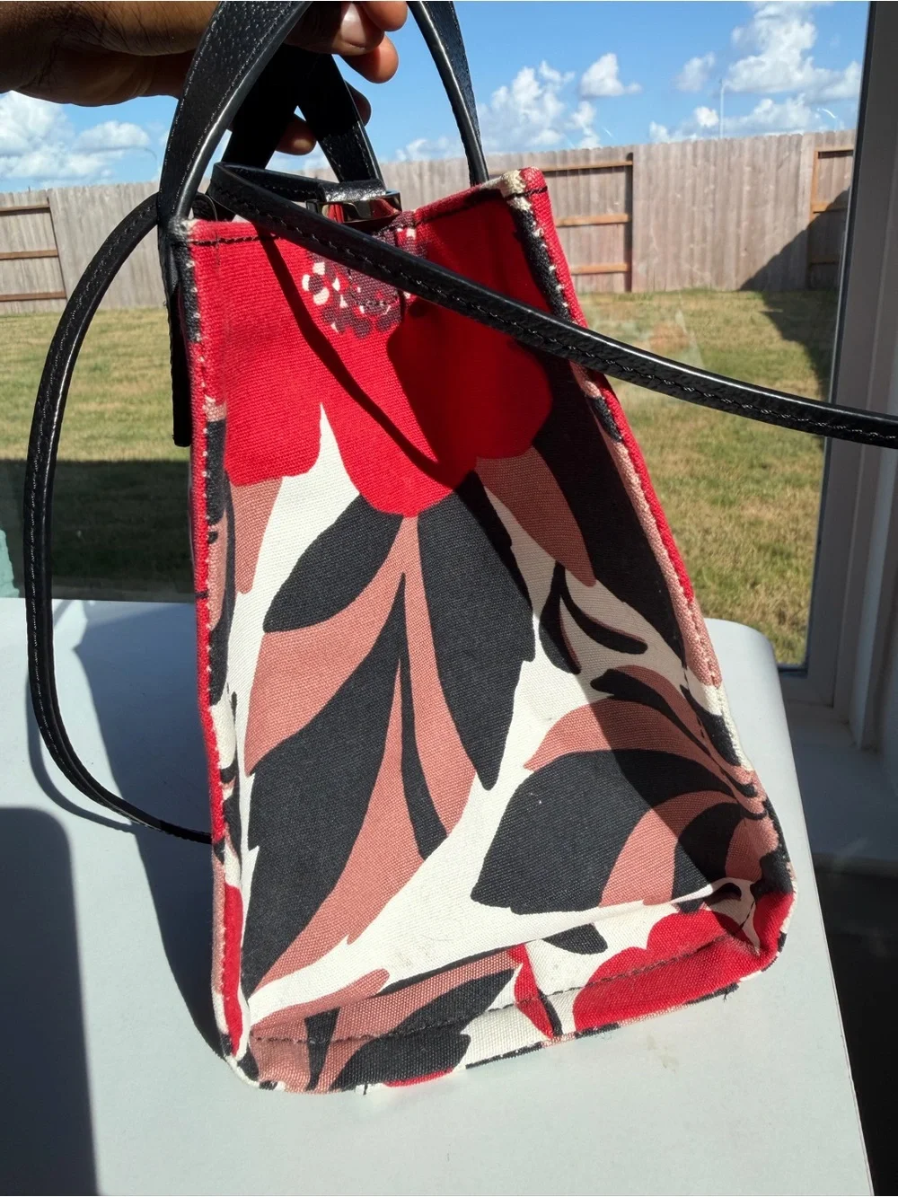 kate spade Black Handle Red Floral Canvas Tote